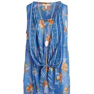 Blue Floral Front-Tie Top & Necklace - 2x
